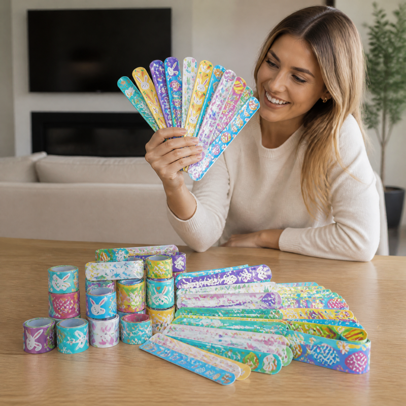36-Pack Easter Slap Bracelets - Bunny, Egg & Flower Designs Bulk Gift Set