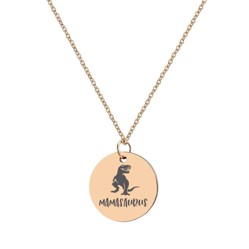 Mamasaurus Dinosaur Heart Necklace - Stainless Steel Gift for Mom Grandma