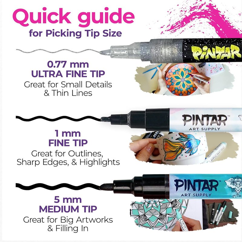 Acrylic Glitter Paint Markers - Extra Fine Tip 0.7mm, 14 Pack for Multi-Surface Art