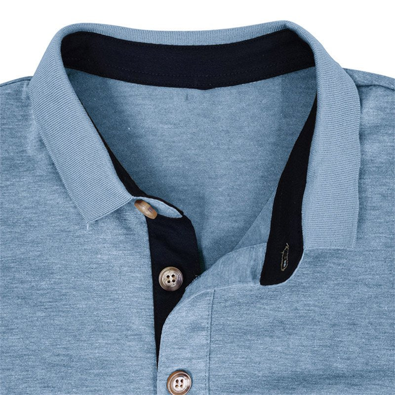 Men's Long Sleeve Cotton Henley Shirt with 3 Buttons - Casual Collared Golf Tee