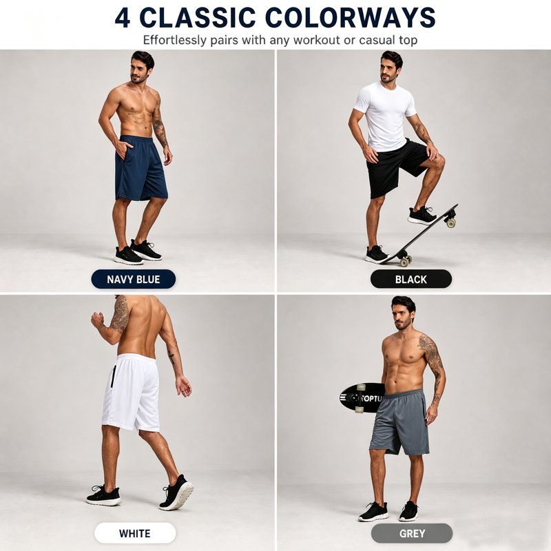 Men's Athletic Gym Shorts 5 Pack Quick Dry Workout Shorts with Pockets