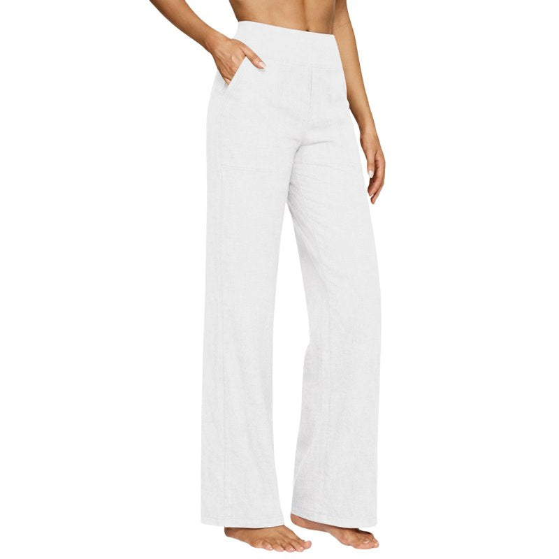 High Waist Linen Cotton Pants for Women Loose Fit Summer Casual Trousers