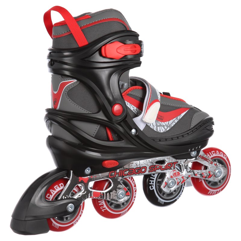 Kids Adjustable Inline Skates - Red, Black & Gray, Size 5-8