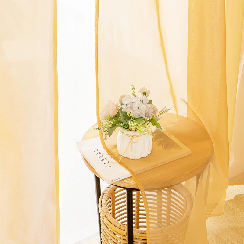 Light Filtering Sheer Curtains Pack of 2 - Modern Window Drapes for Living Room & Bedroom