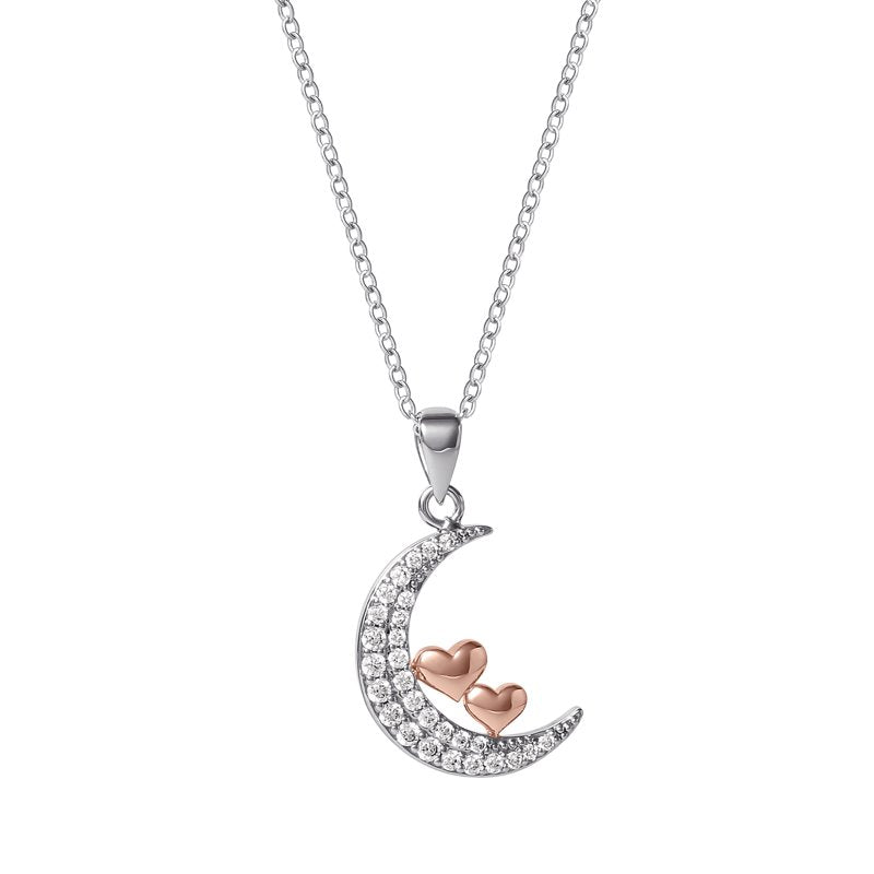 Women's Pink Gold Plated Cubic Zirconia Pendant Necklace, 18 Inch +2 Inch Extender