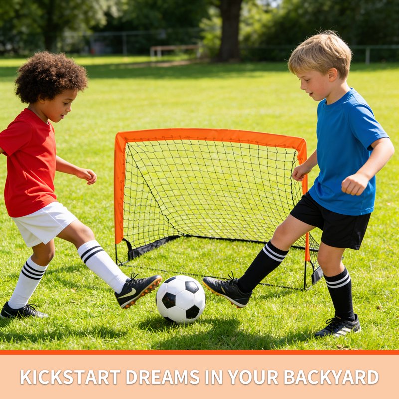 2 Pack Portable 4x3 ft Soccer Goals for Backyard Training – Includes Frame, Net, Stakes & Storage Bag