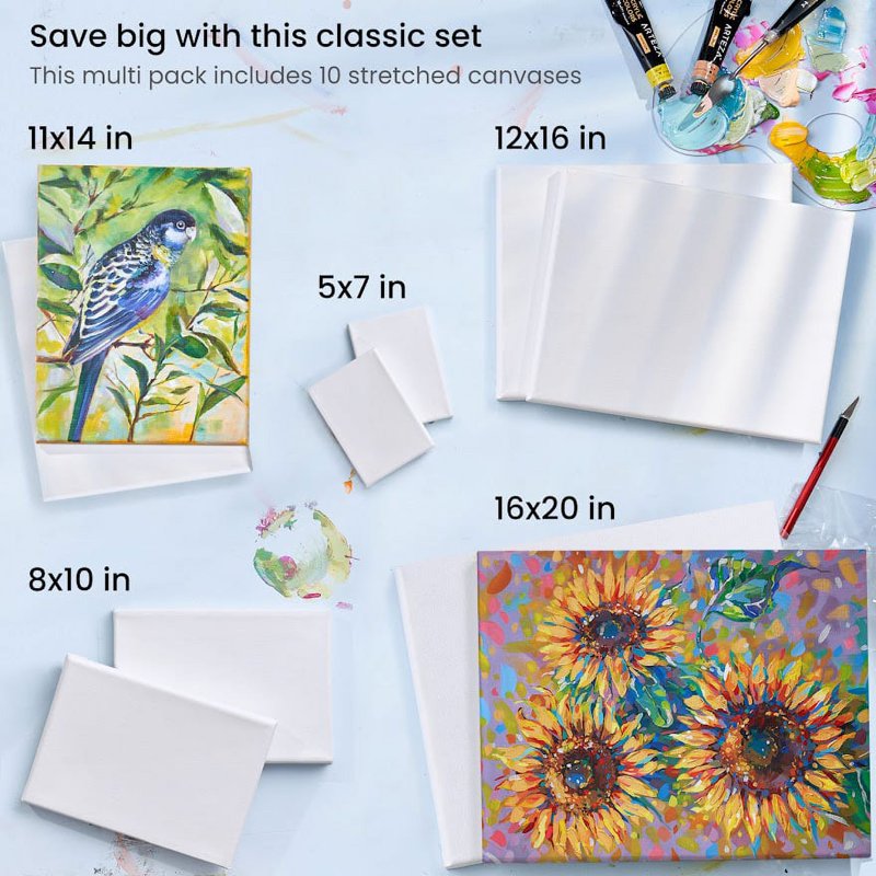 Assorted Large Stretched Canvas Set for Painting and Mixed Media