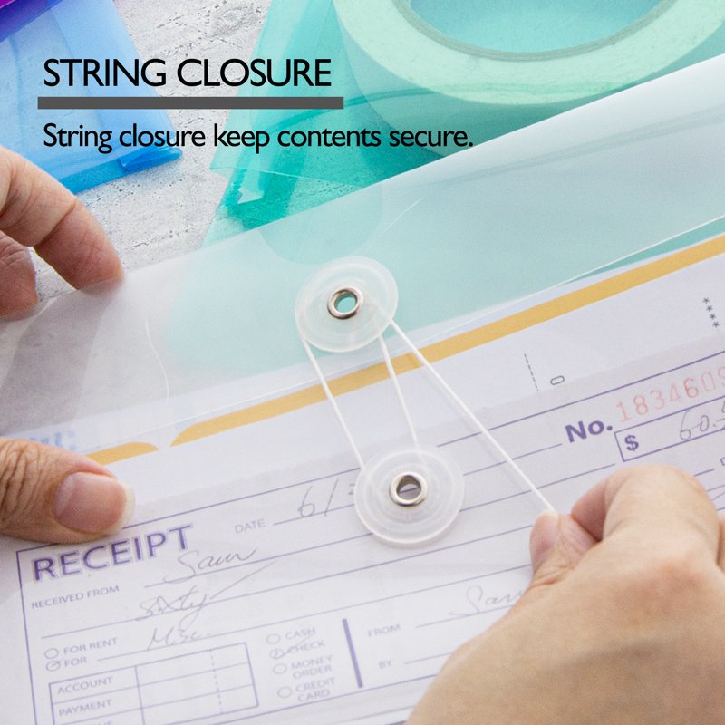 Poly Side-Loading String Envelope Assorted Sizes Waterproof Tear-Resistant Office Supplies