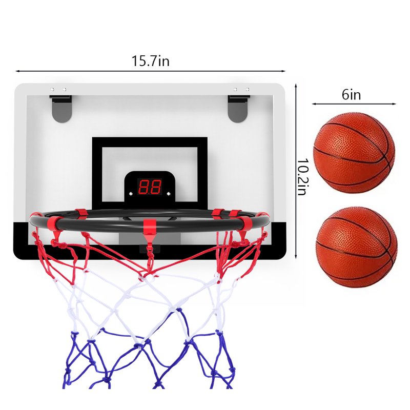 Indoor Kids Basketball Hoop with Electronic Scoreboard - Wall-Mounted Mini Toy Set