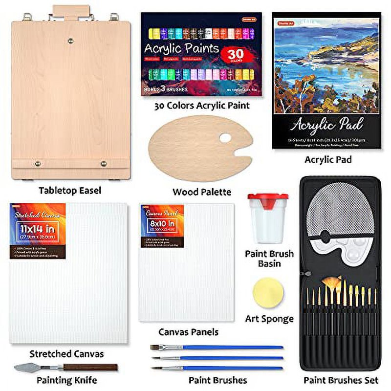 Acrylic Painting Set with Easel, Brushes, Canvas & Supplies for Artists
