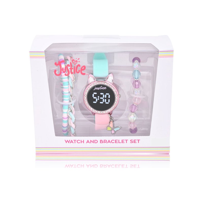 Kids LED Watch and Bracelet Set - Unisex Silicone Timepiece with Charms, Multiple Styles