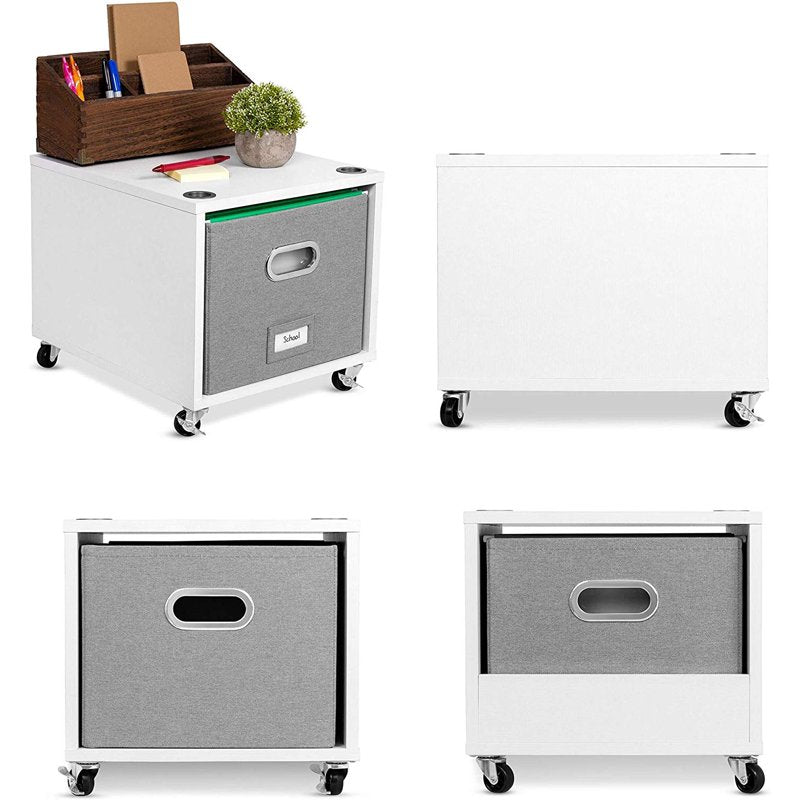 Rolling File Cabinet with Lateral Drawer - White Storage Cart for Office & Home