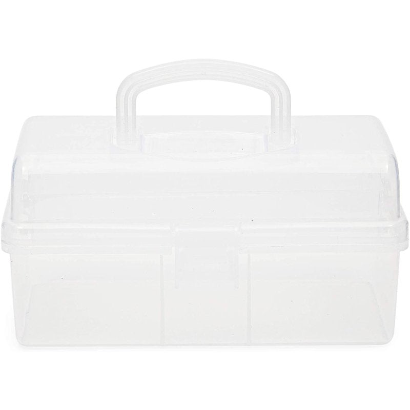 Clear Art Supply Organizer Box with 2 Removable Trays - Craft Storage Case