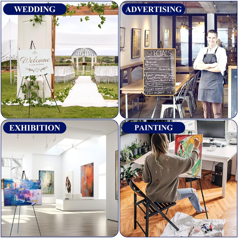 Portable Adjustable Metal Easel Stand for Sign, Painting & Display - 63 Inch Black