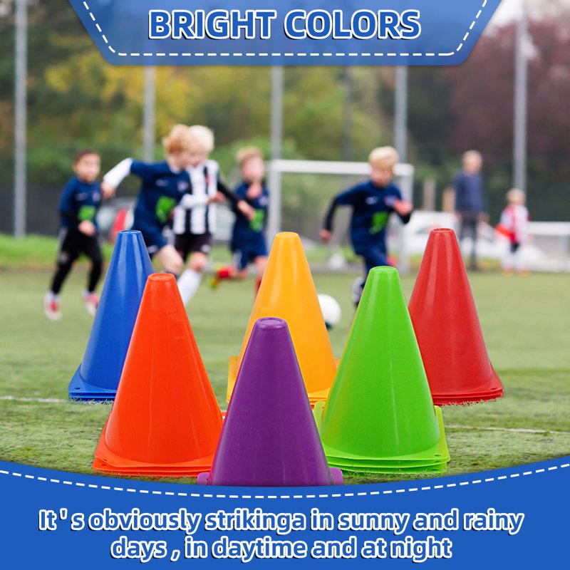Plastic Traffic Cones Set for Sports & Safety Training - 7 Inch, 24 Pack, 6 Colors