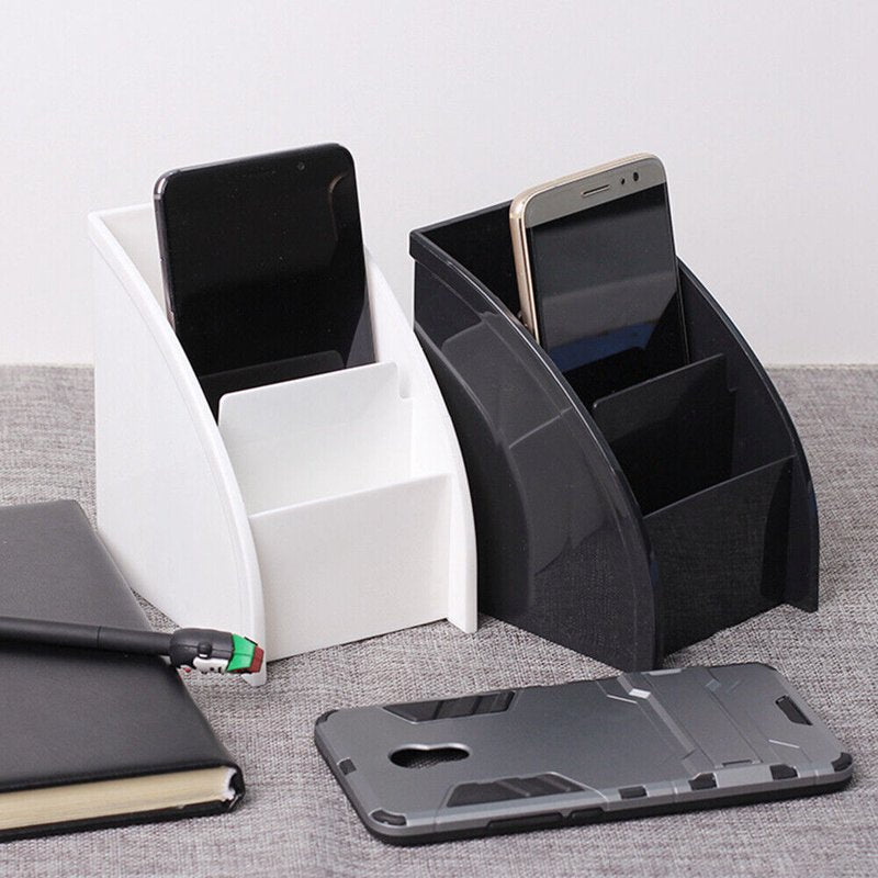 3-Compartment Desktop Organizer and Pencil Holder - Plastic Storage Bin
