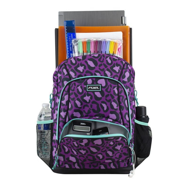 Unisex Triple Pocket Backpack with Leopard Print - Casual School & Travel Bag