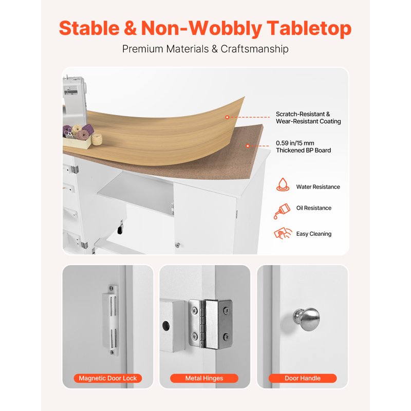 Foldable Sewing Table with Storage & Power Outlets - Multipurpose Craft Desk