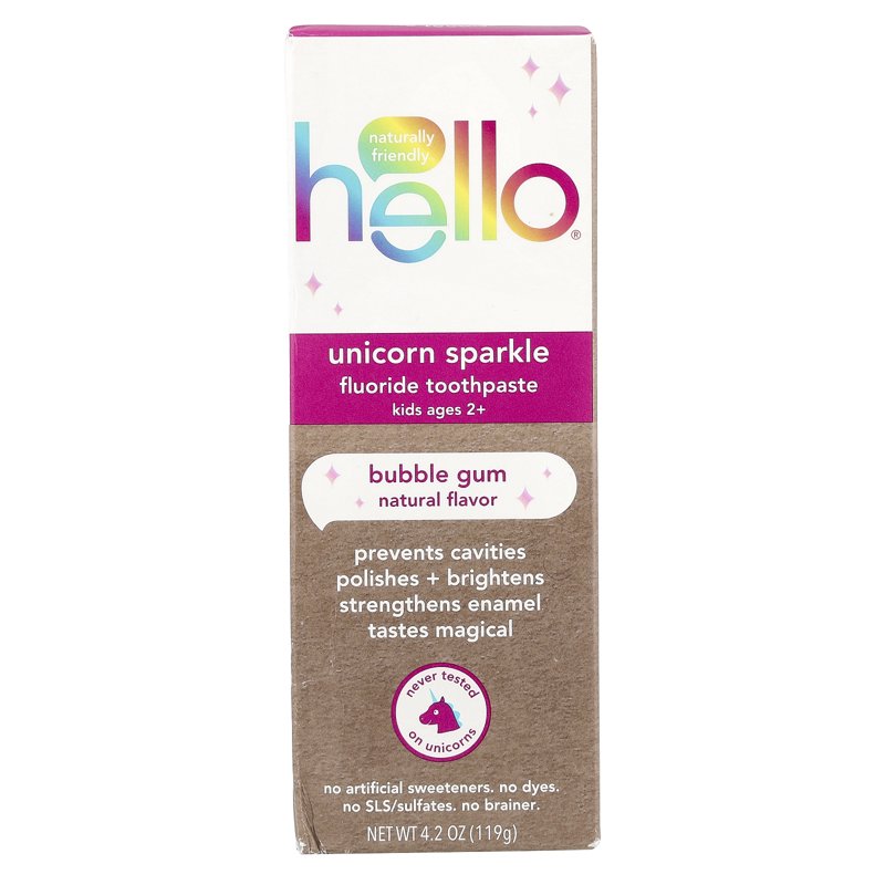 Hello Unicorn Sparkle Kids Toothpaste with Fluoride 3-Pack, Bubble Gum Flavor, 4.2 oz Tube