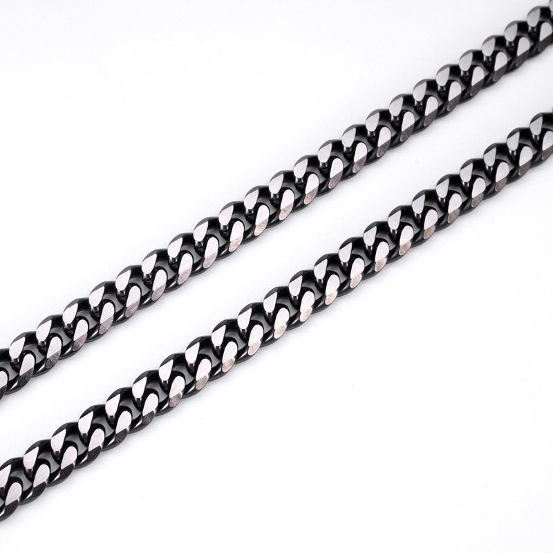 Men's Two-Tone Black Cuban Link Necklace Stainless Steel Bold Chain Jewelry