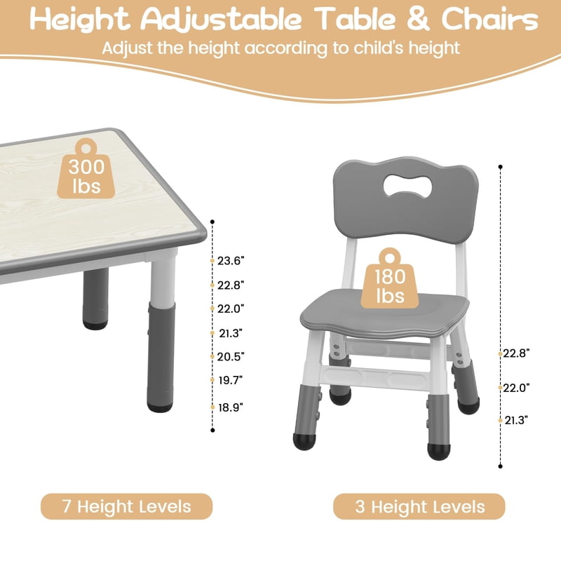 Adjustable Kids Activity Table and Chairs Set with Graffiti Desktop - Toddler & Preschool Furniture