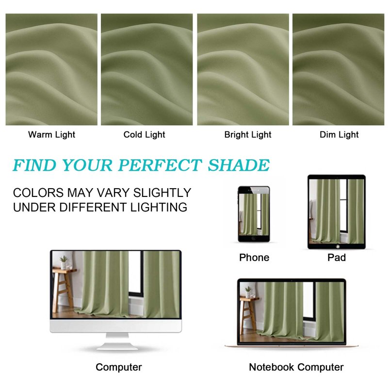 Blackout Curtain 2-Pack Room Darkening Drapes with Rod Pocket for Bedroom Living Room