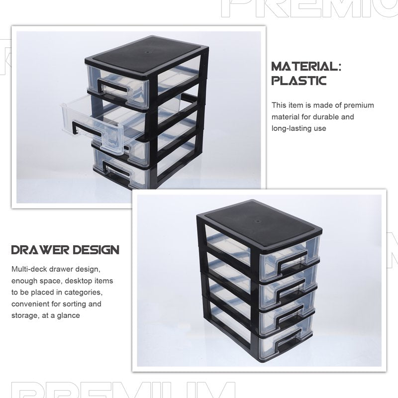 Plastic Drawer Storage Cabinet for Office and Closet Organization - Black & Transparent