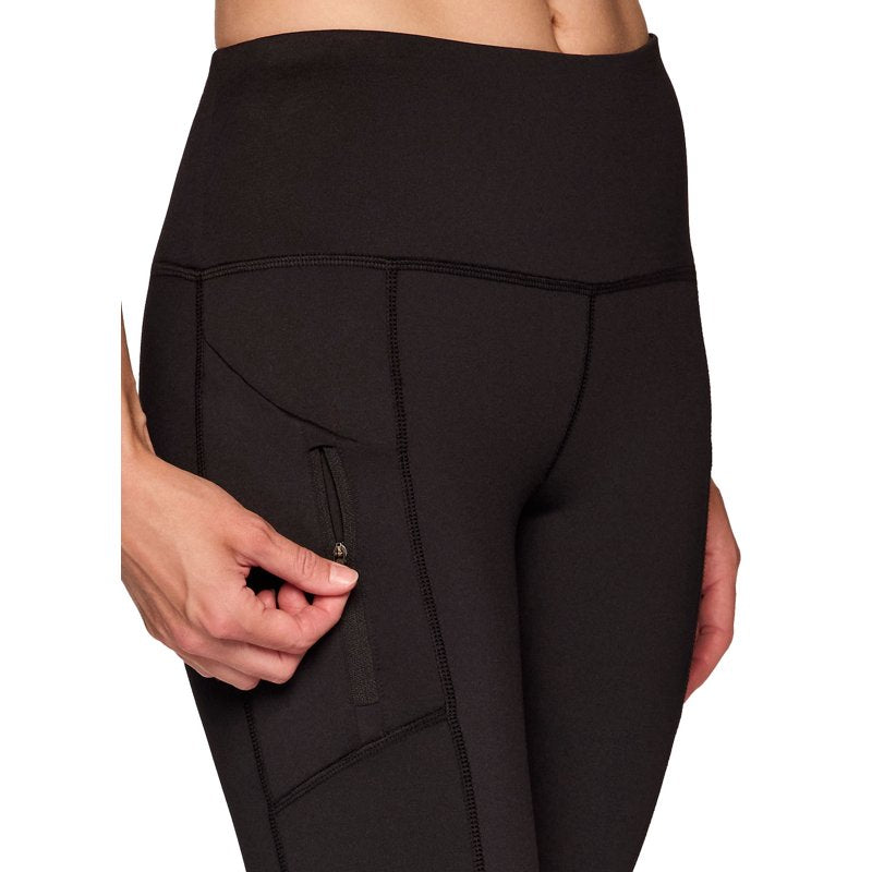Women's Fleece Lined Active Leggings with Zipper Pocket - High Waist, Four-Way Stretch
