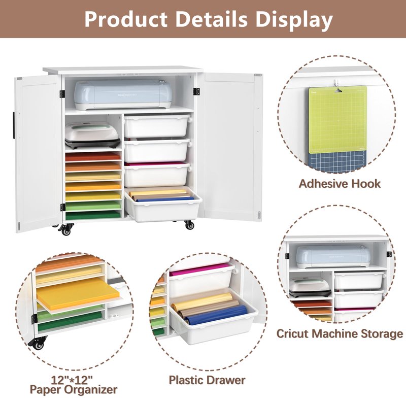 Rolling Craft Storage Cart with Shelves & Wheels for Cricut and Craft Supplies