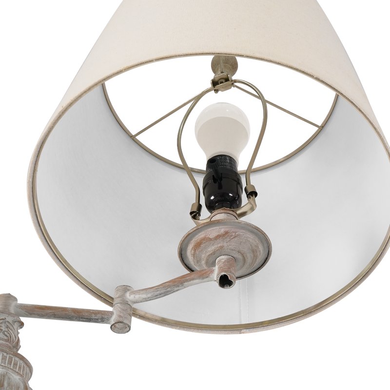 Vintage Floor Lamp with Adjustable Swing-Arm - Antique White Resin Standing Lamp for Living Room & Bedroom