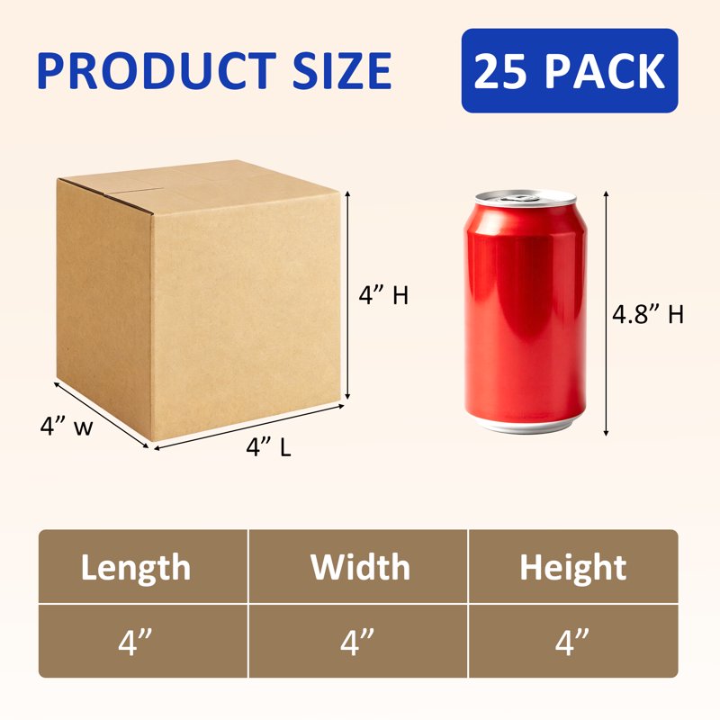 Small Shipping Boxes 4x4x4 Inches Brown Cardboard Pack of 25 for Packing & Mailing