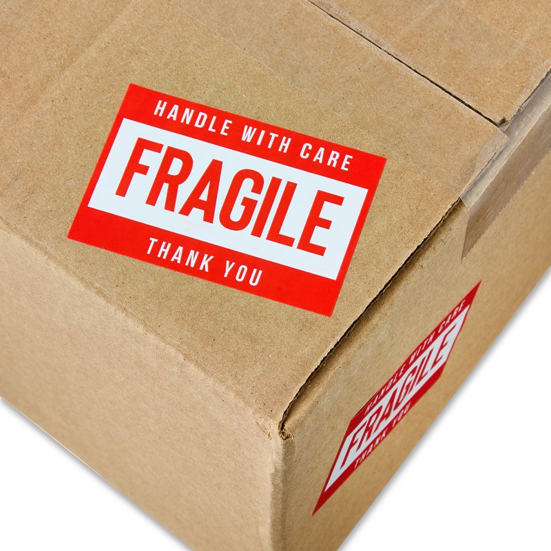 Fragile Shipping Labels - 250 Bright Red and White Stickers for Packing and Handling