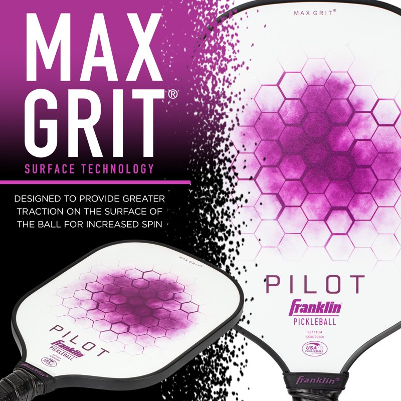 Pilot Pickleball Paddle with Polypropylene Core - Franklin Sports USAPA Approved, Lightweight 7.7-8.2 oz, White/Purple