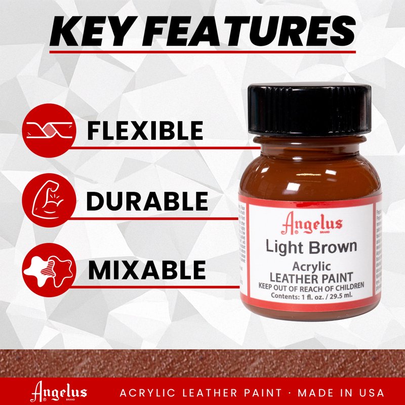 Angelus Acrylic Leather Paint 1oz Light Brown for Shoe & Leather Customization
