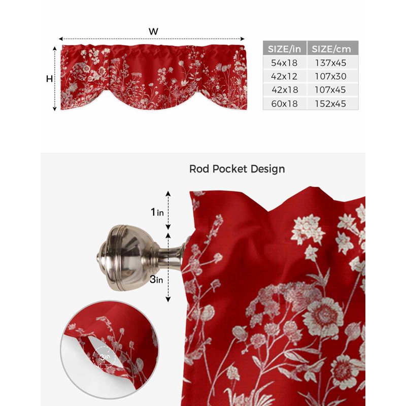 Rural Floral Tie Up Valance Curtain for Kitchen & Bedroom - Light Filtering Window Shade