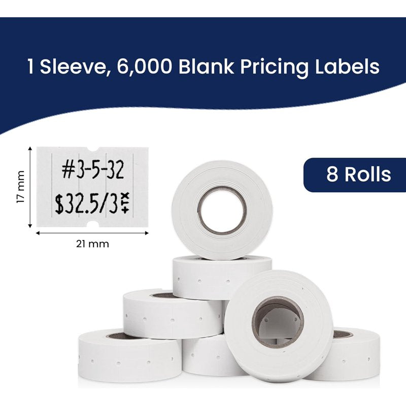 White Price and Date Gun Labels for Perco 2 Line Pricing Guns - 6,000 Labels