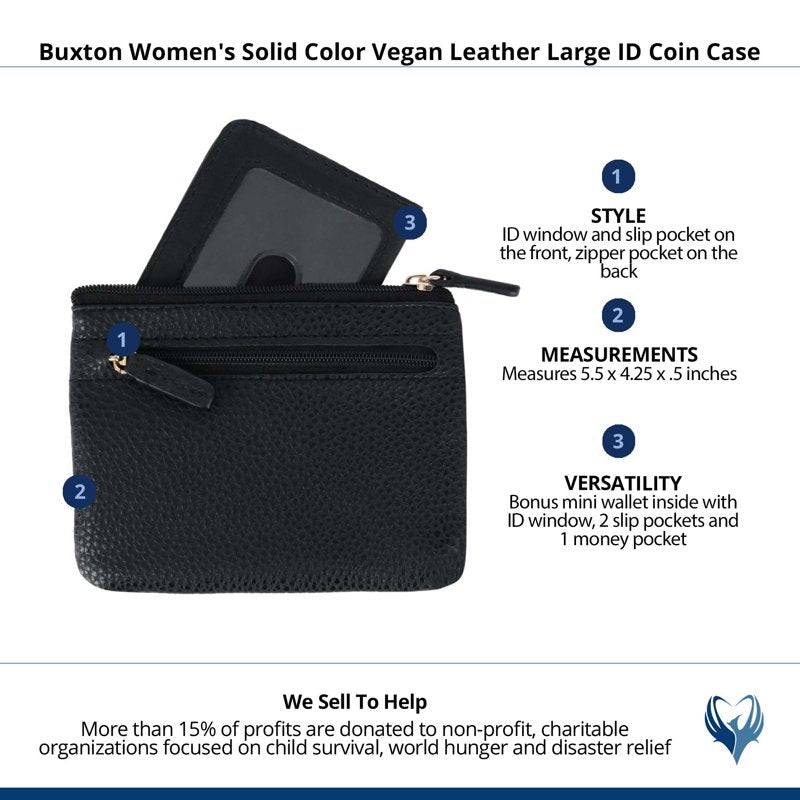 Women's RFID Card Case with Pebble Vegan Leather Large ID Coin Holder