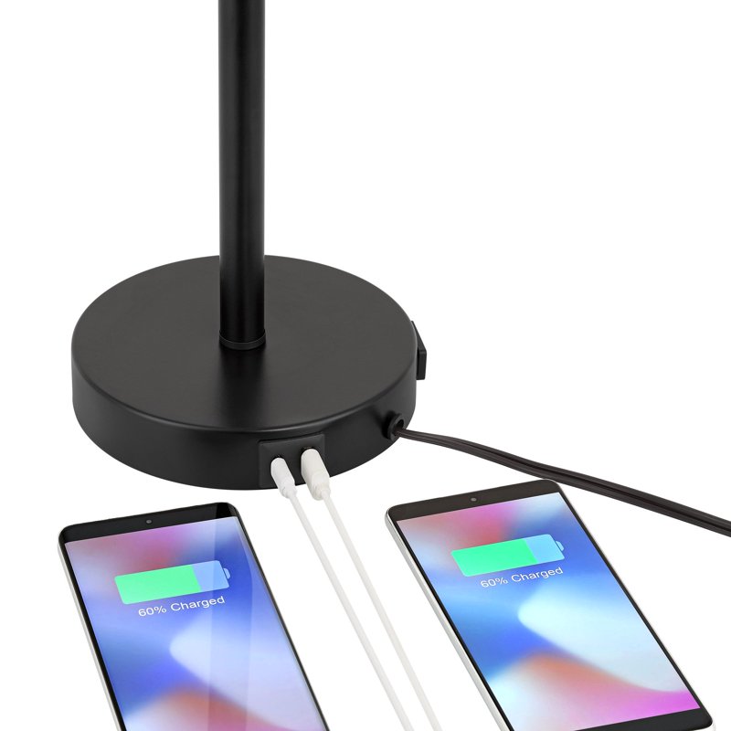 Modern Desk Lamp with USB Charging and Power Outlet - Bronze Metal 20in