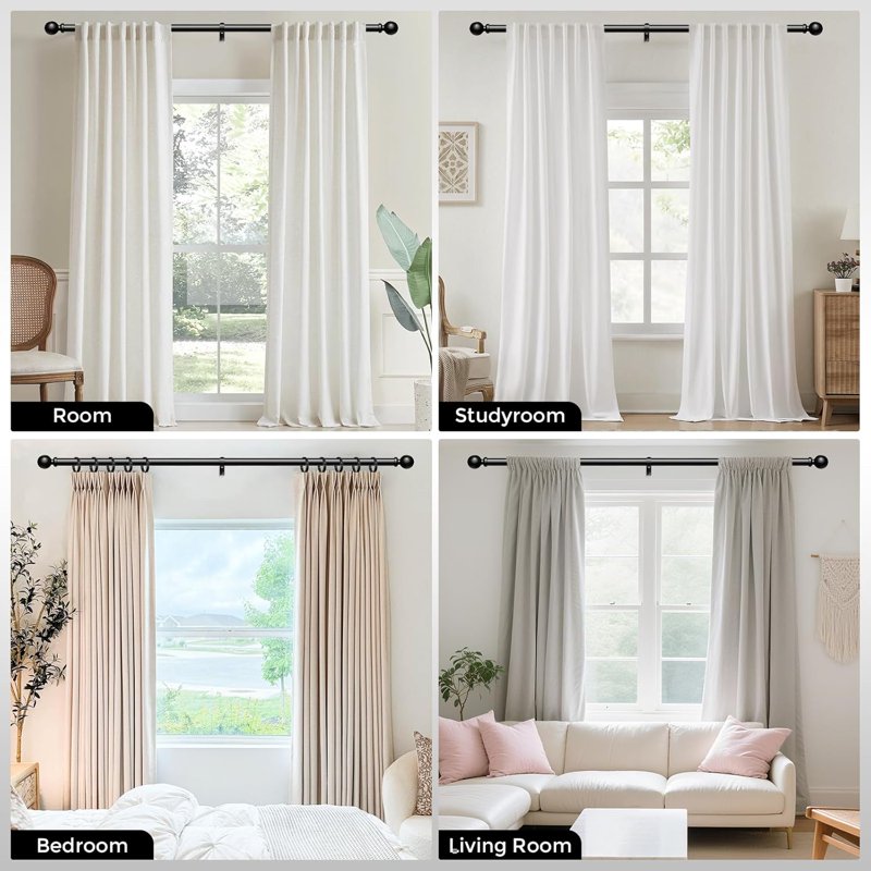 Heavy Duty Adjustable Curtain Rods 36-91 Inch Modern Window Treatment Set