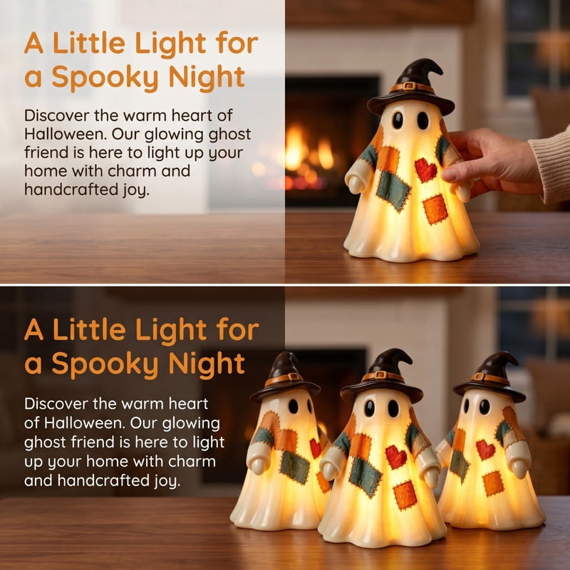 Halloween Patchwork Ghosts Lamp with Witch Hat - 1B Variation Night Light