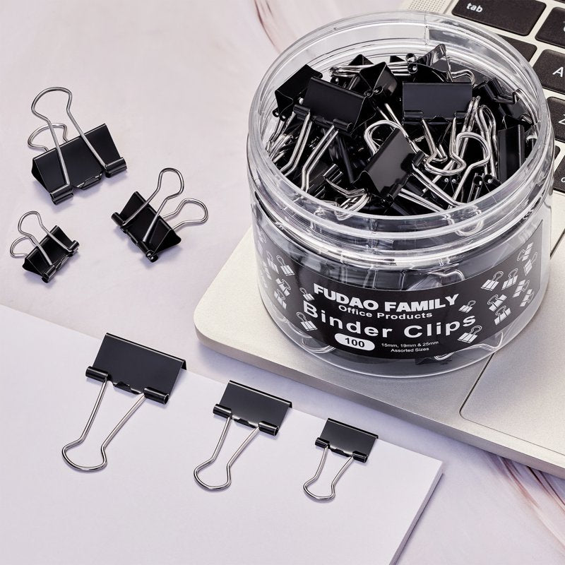 100PCS Assorted Binder Clips Set - Office & Home Paper Clamps in Multiple Sizes