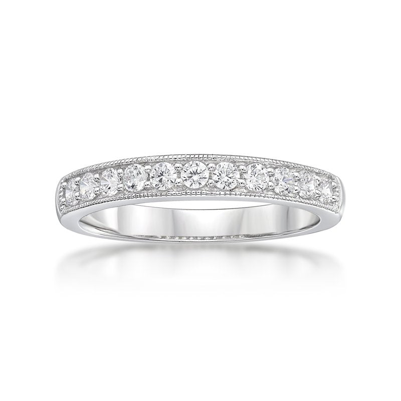 Sterling Silver Simulated White Diamond Anniversary Ring - Classic Design