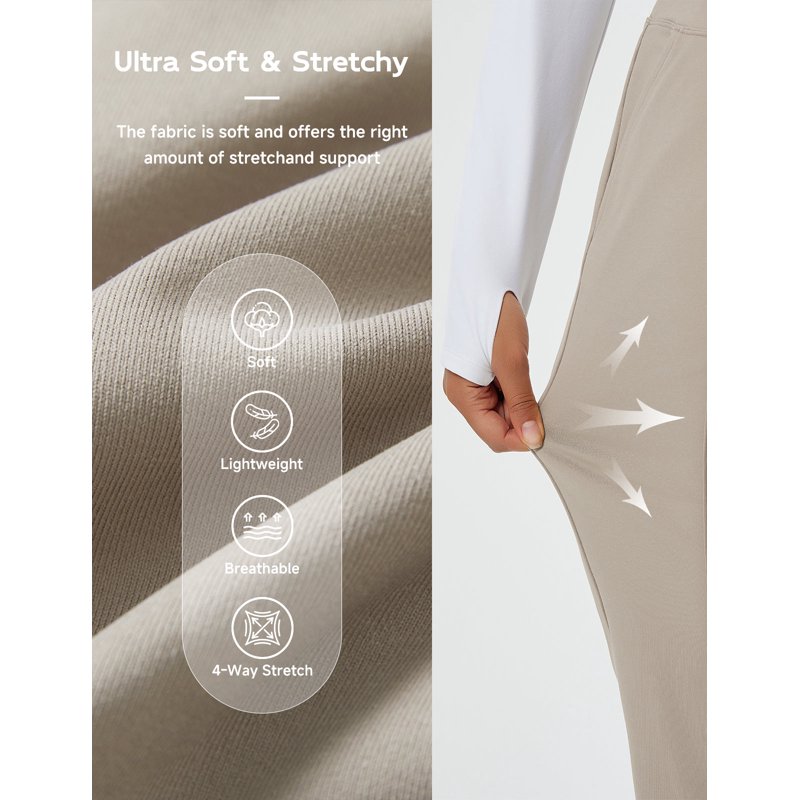 Womens Travel Pants - Stretch Ankle Golf Pants with Pockets, Petite, Beige, Size S