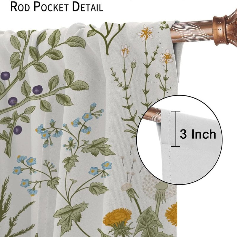 Botanical Floral Curtain Set - Decorative Window Drapes for Bedroom & Living Room