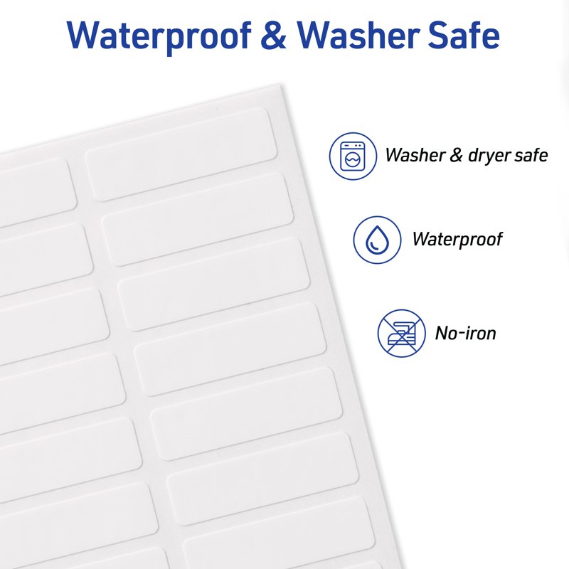 No-Iron Clothing Labels - White, 1/2 x 1-3/4 Inches, Durable, 54 Pack