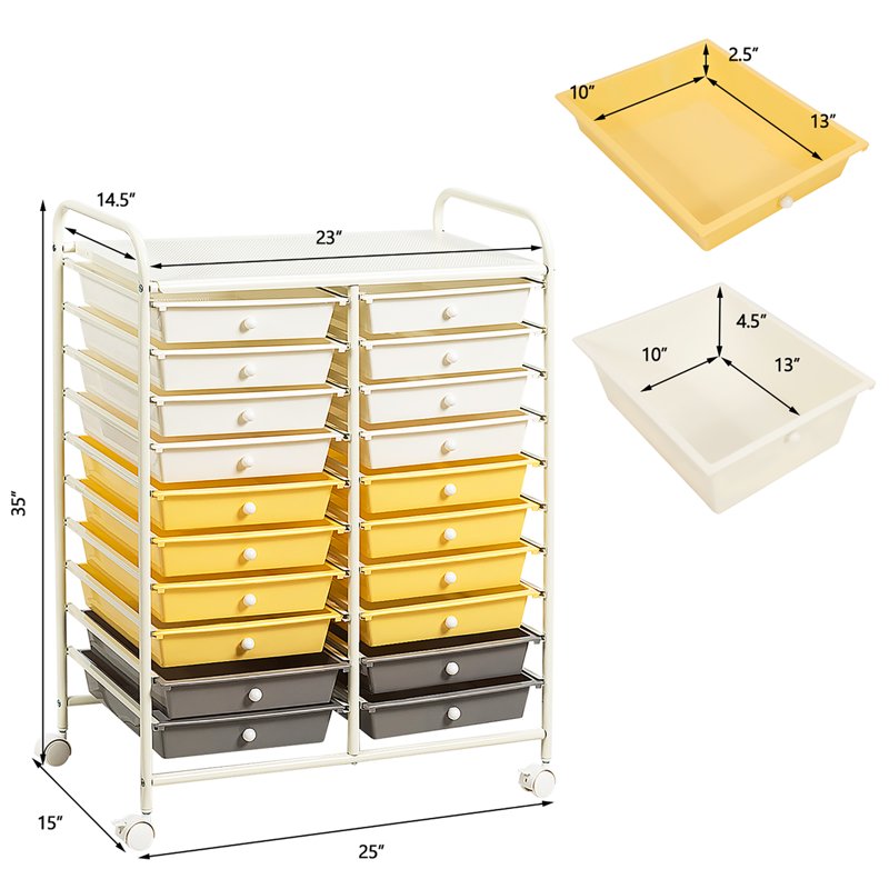 20-Drawer Rolling Storage Cart with Removable Plastic Drawers for Office, Home, Garage