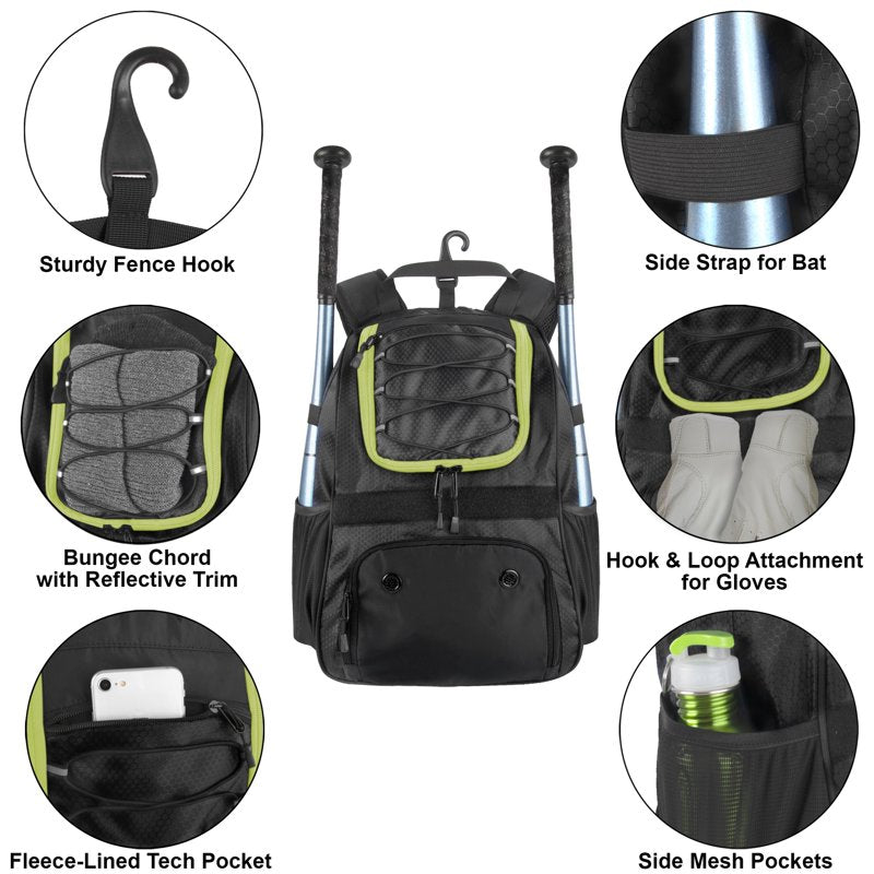 Baseball & Softball Backpack with Bat Holders, Shoe Compartment & Tech Pocket