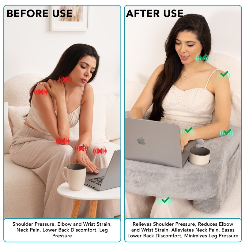 Multi-Functional Reading & Gaming Pillow with Cup Holder & Armrests - Adjustable Support