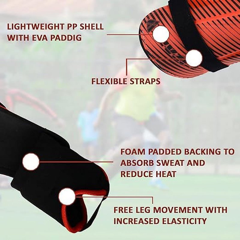 Vizari Matera Shin Guards with Ankle Protection, XXS Red/Black