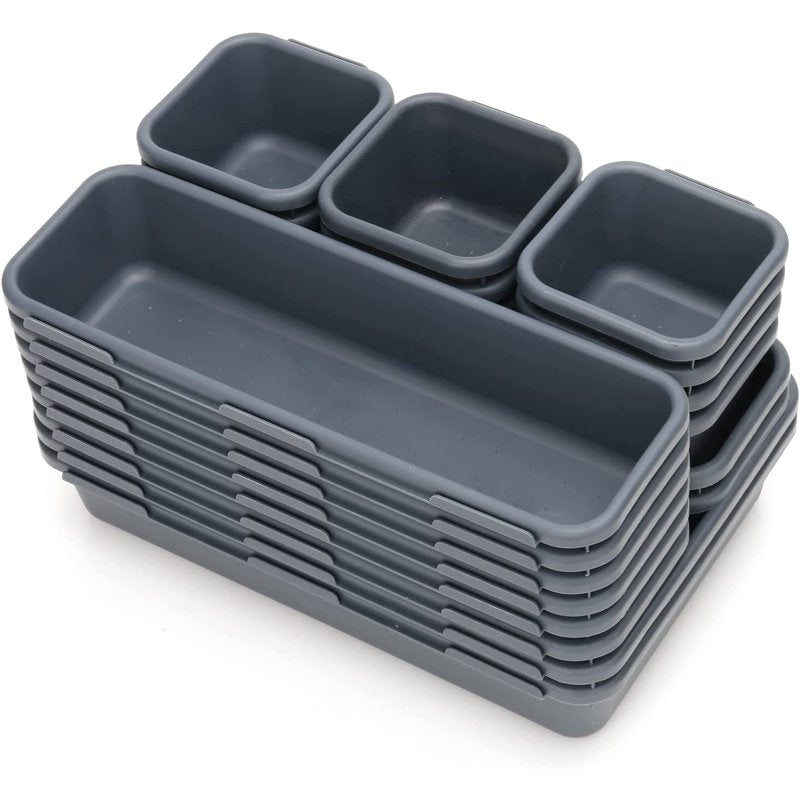 22 Pack Desk Drawer Organizer Set, Dark Grey, Multipurpose Storage